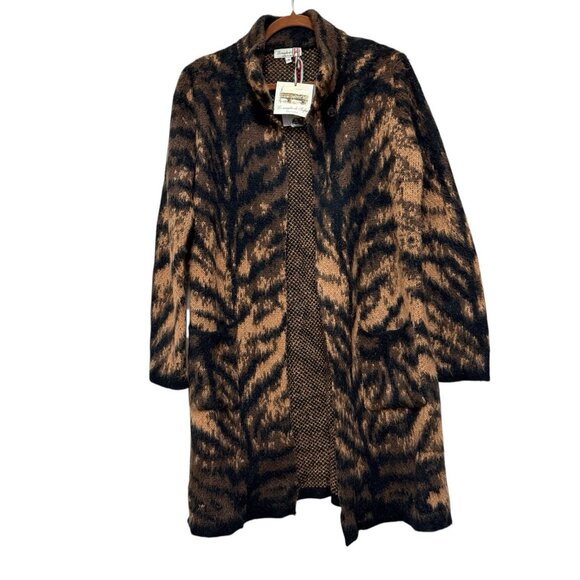 NWT Le Maglie Di Sofía Mohair Blend Animal Tiger Print Longline Teddy Coat Small - Picture 4 of 6
